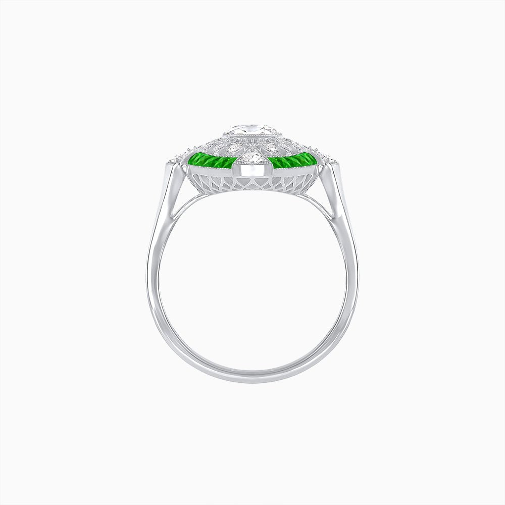 Art Deco Inspired Round Cut Navette Gemstone Cocktail Ring - Shahin Jewelry
