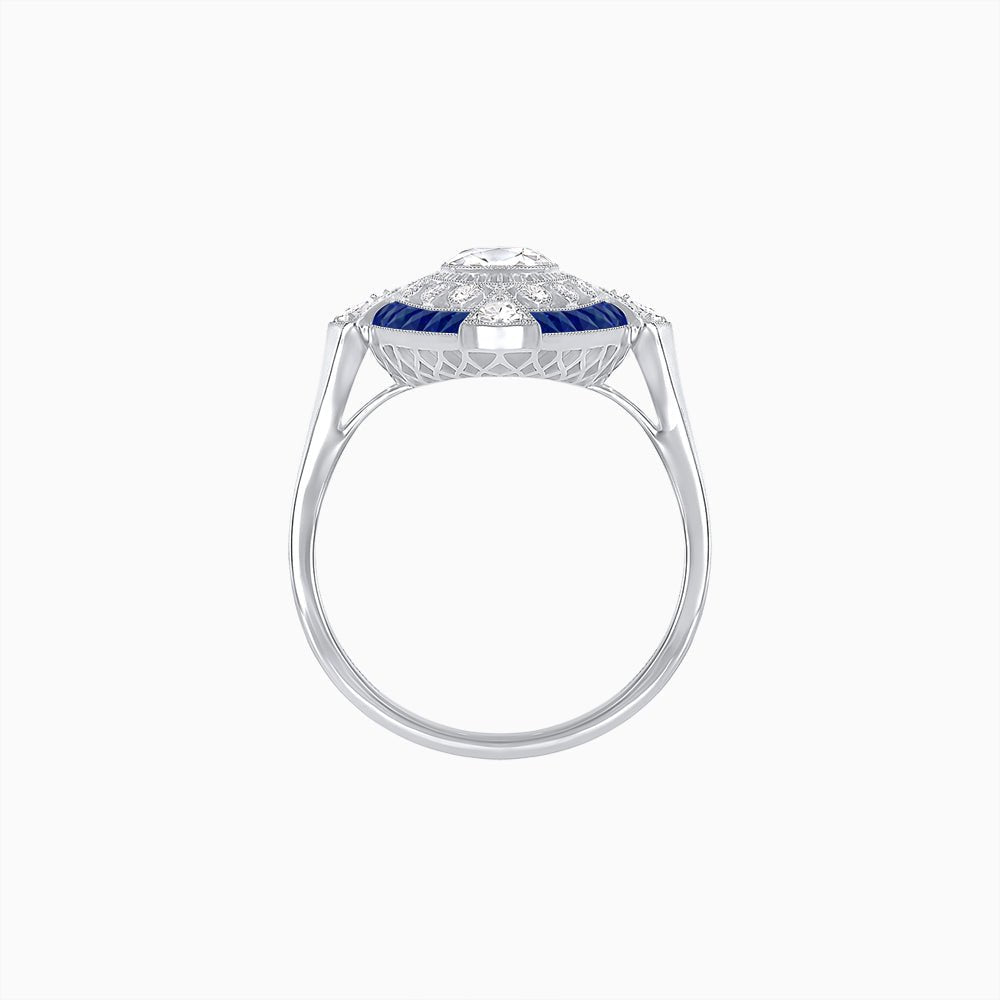 Art Deco Inspired Round Cut Navette Gemstone Cocktail Ring - Shahin Jewelry