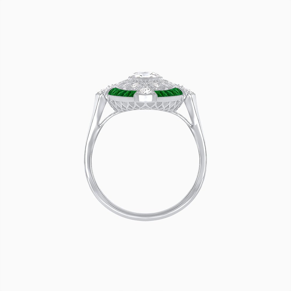 Art Deco Inspired Round Cut Navette Gemstone Cocktail Ring - Shahin Jewelry