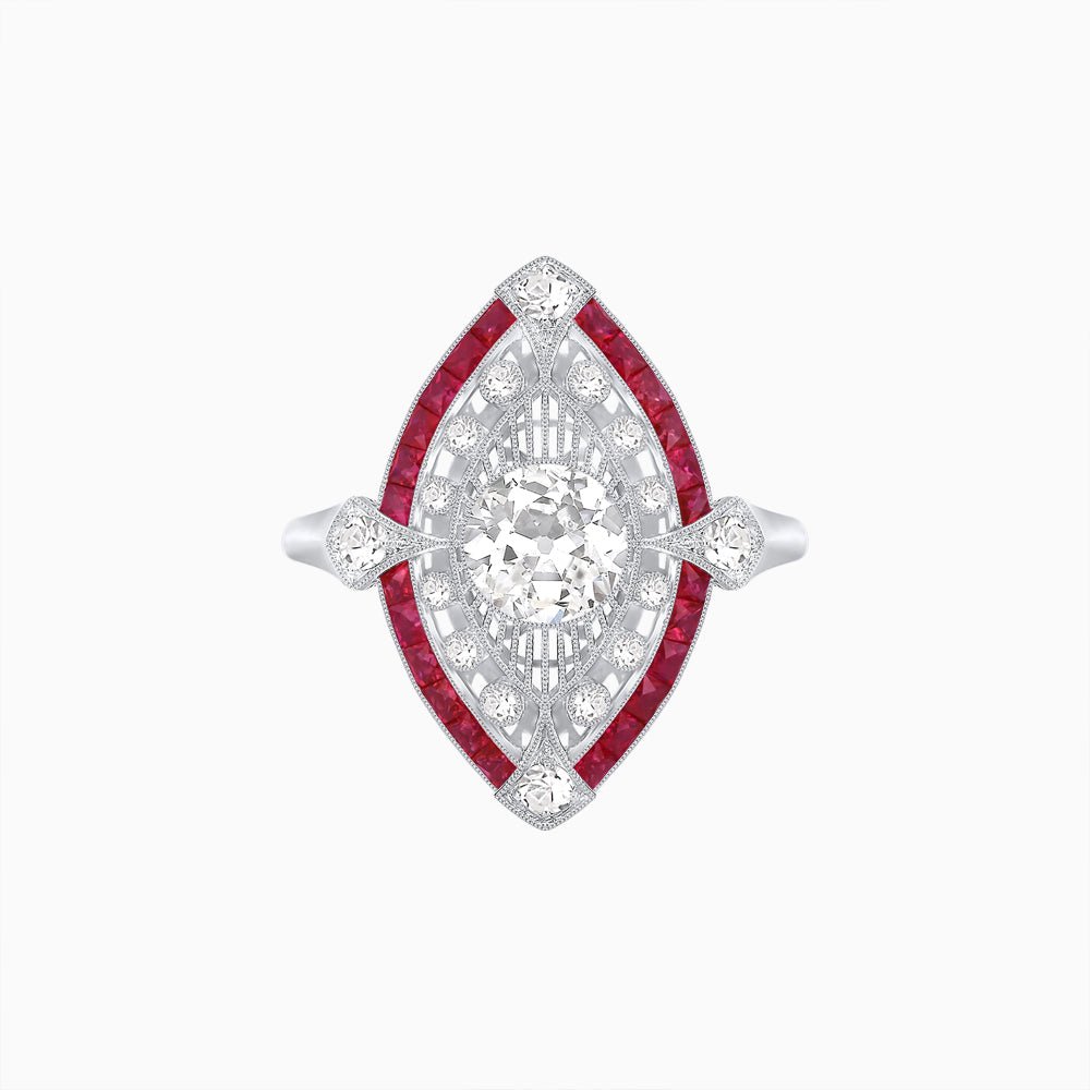 Art Deco Inspired Round Cut Navette Gemstone Cocktail Ring - Shahin Jewelry