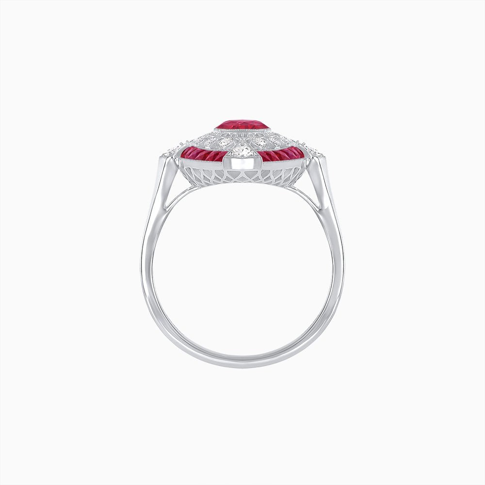 Art Deco Inspired Round Cut Navette Gemstone Cocktail Ring - Shahin Jewelry
