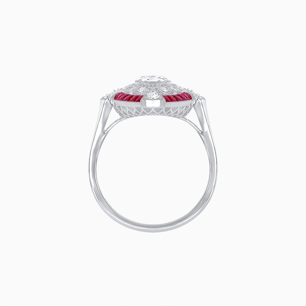Art Deco Inspired Round Cut Navette Gemstone Cocktail Ring - Shahin Jewelry