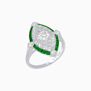 Art Deco Inspired Round Cut Navette Gemstone Cocktail Ring - Shahin Jewelry