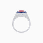 Load image into Gallery viewer, Art Deco Inspired Round Cut Ring with Octagonal Calibré-Cut Gemstone Halo - Shahin Jewelry