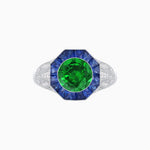 Load image into Gallery viewer, Art Deco Inspired Round Cut Ring with Octagonal Calibré-Cut Gemstone Halo - Shahin Jewelry