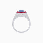 Load image into Gallery viewer, Art Deco Inspired Round Cut Ring with Octagonal Calibré-Cut Gemstone Halo - Shahin Jewelry