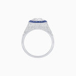 Load image into Gallery viewer, Art Deco Inspired Round Cut Ring with Octagonal Calibré-Cut Gemstone Halo - Shahin Jewelry