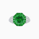 Load image into Gallery viewer, Art Deco Inspired Round Cut Ring with Octagonal Calibré-Cut Gemstone Halo - Shahin Jewelry