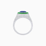 Load image into Gallery viewer, Art Deco Inspired Round Cut Ring with Octagonal Calibré-Cut Gemstone Halo - Shahin Jewelry