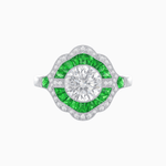 Load image into Gallery viewer, Art Deco Inspired Round Cut Scalloped Double Halo Ring with French-Cut Gemstones - Shahin Jewelry