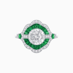 Load image into Gallery viewer, Art Deco Inspired Round Cut Scalloped Double Halo Ring with French-Cut Gemstones - Shahin Jewelry