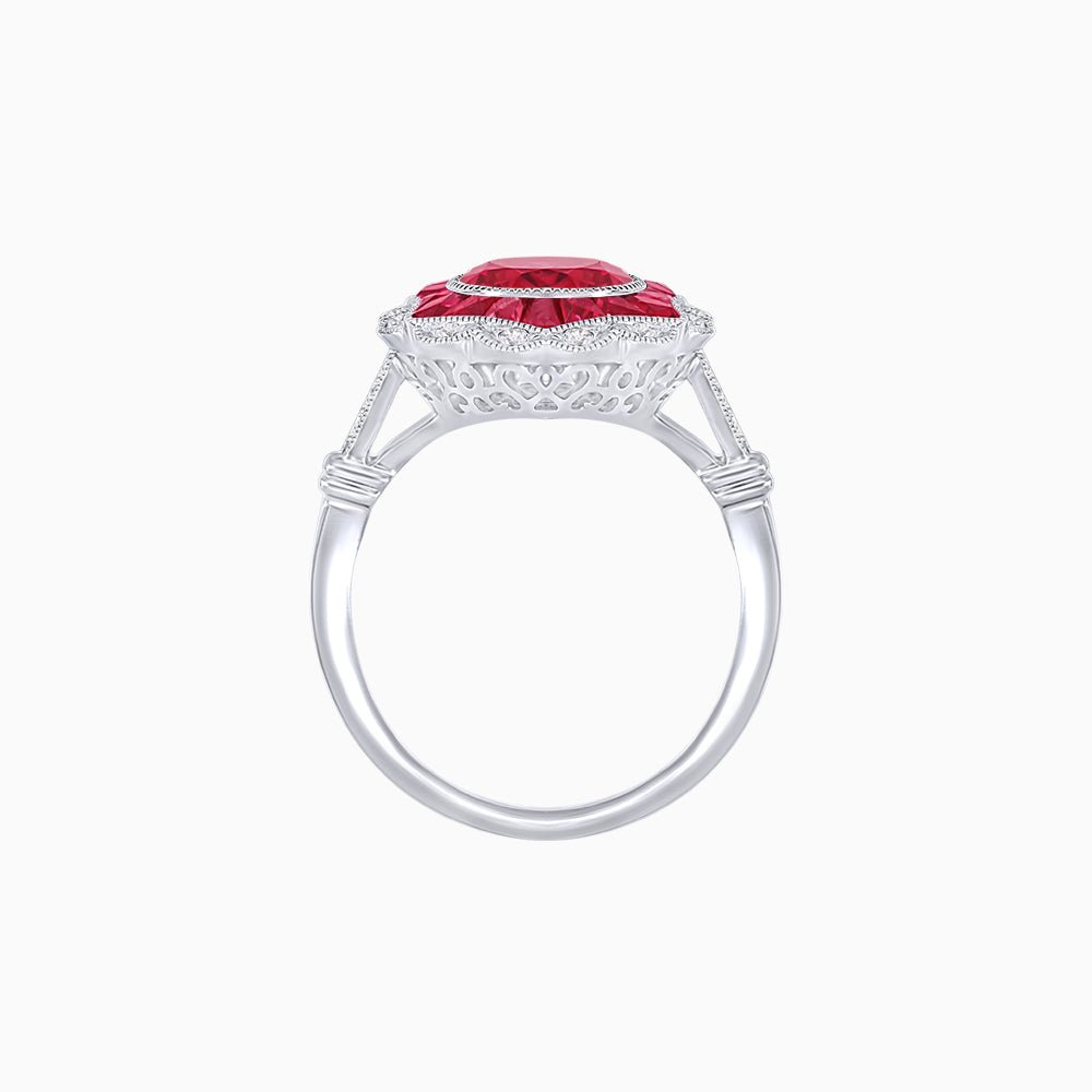 Art Deco Inspired Round Cut Starburst Double Halo Ring - Shahin Jewelry