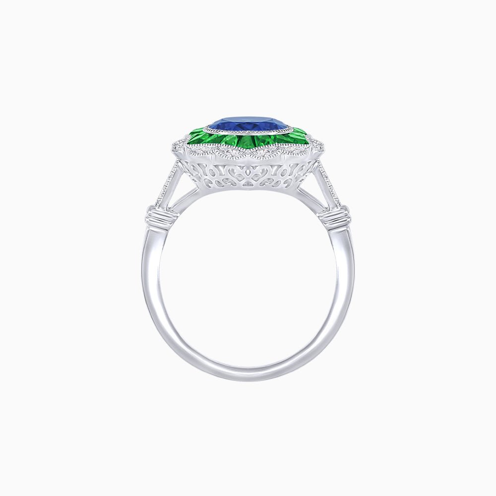 Art Deco Inspired Round Cut Starburst Double Halo Ring - Shahin Jewelry