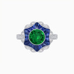 Load image into Gallery viewer, Art Deco Inspired Round Cut Starburst Double Halo Ring - Shahin Jewelry