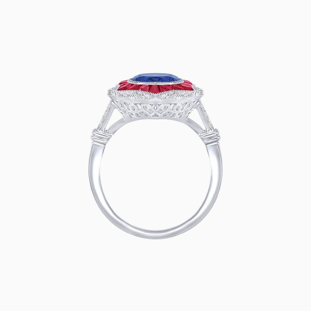 Art Deco Inspired Round Cut Starburst Double Halo Ring - Shahin Jewelry