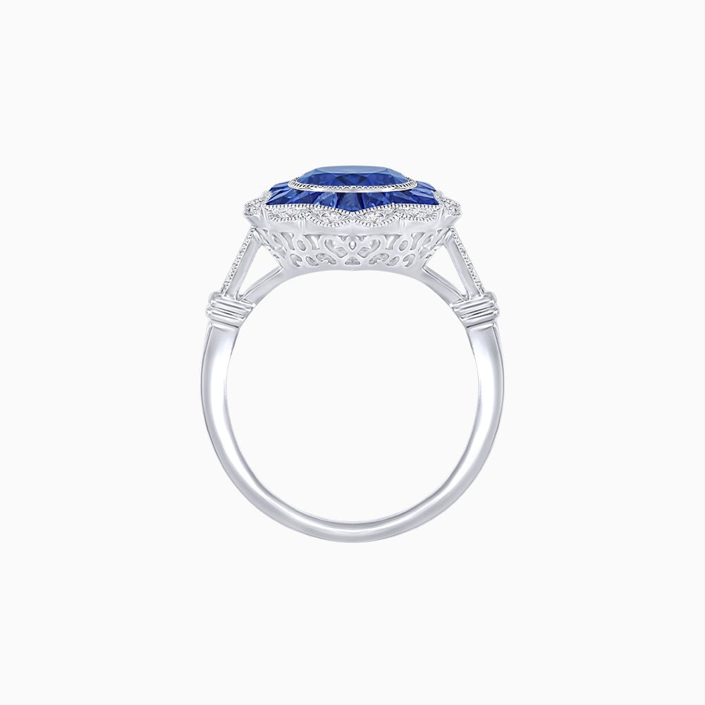 Art Deco Inspired Round Cut Starburst Double Halo Ring - Shahin Jewelry