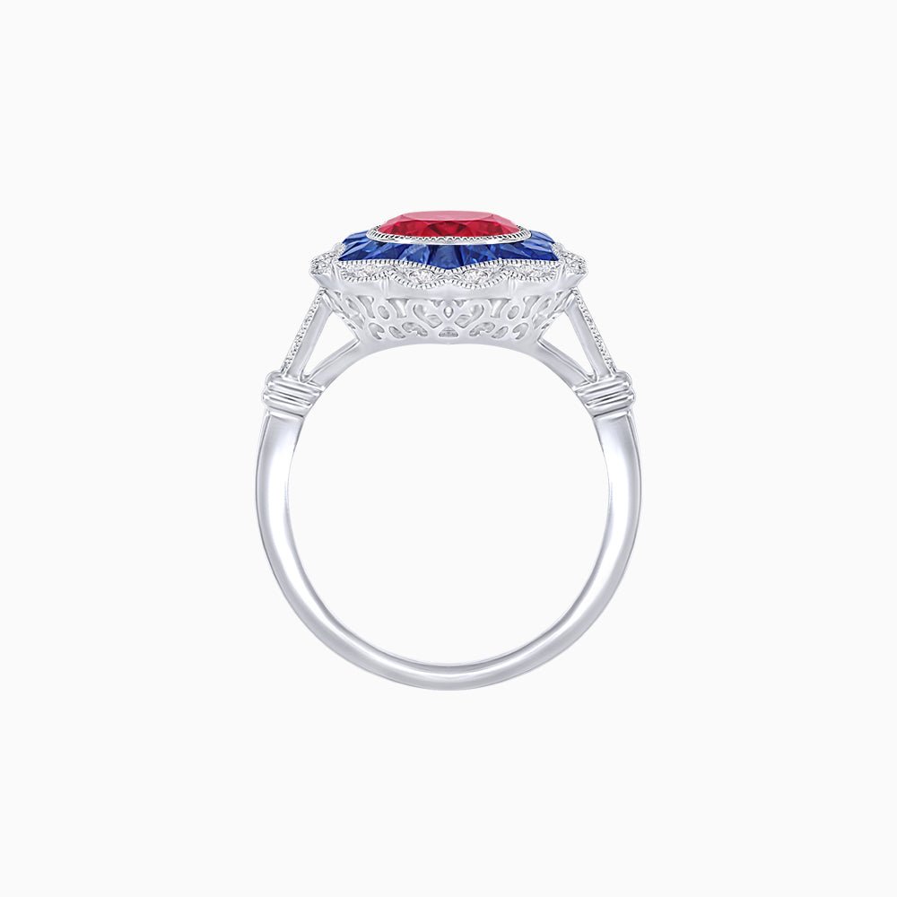 Art Deco Inspired Round Cut Starburst Double Halo Ring - Shahin Jewelry