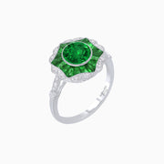 Art Deco Inspired Round Cut Starburst Double Halo Ring - Shahin Jewelry