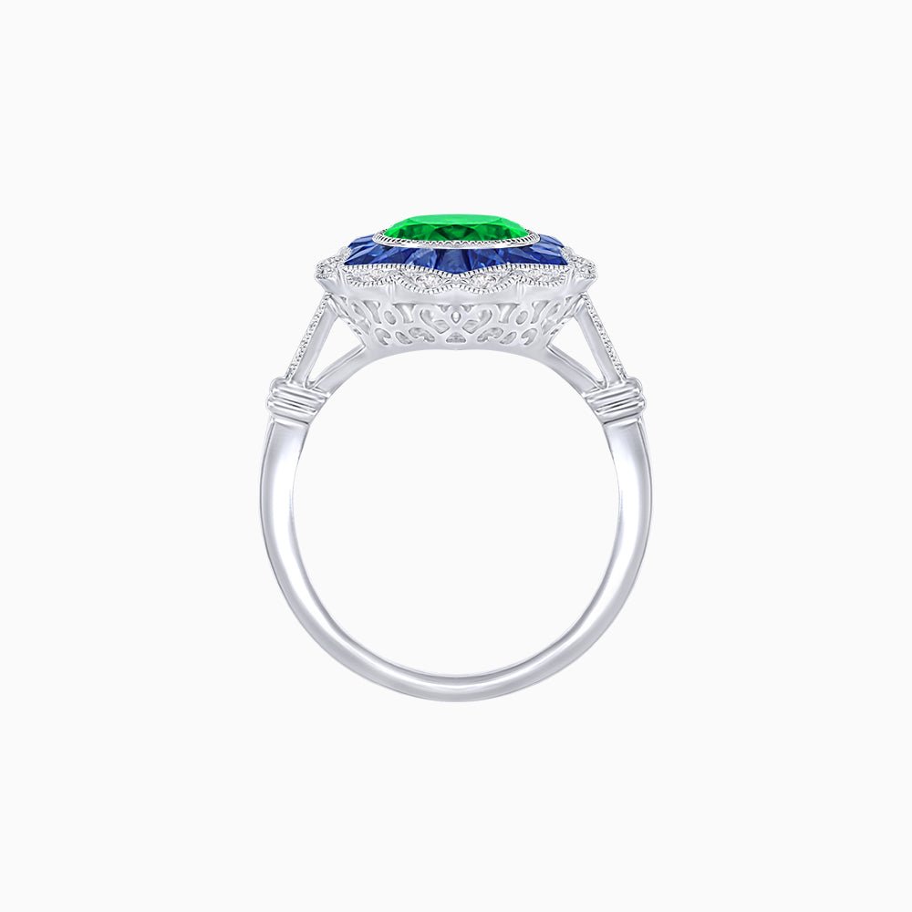 Art Deco Inspired Round Cut Starburst Double Halo Ring - Shahin Jewelry