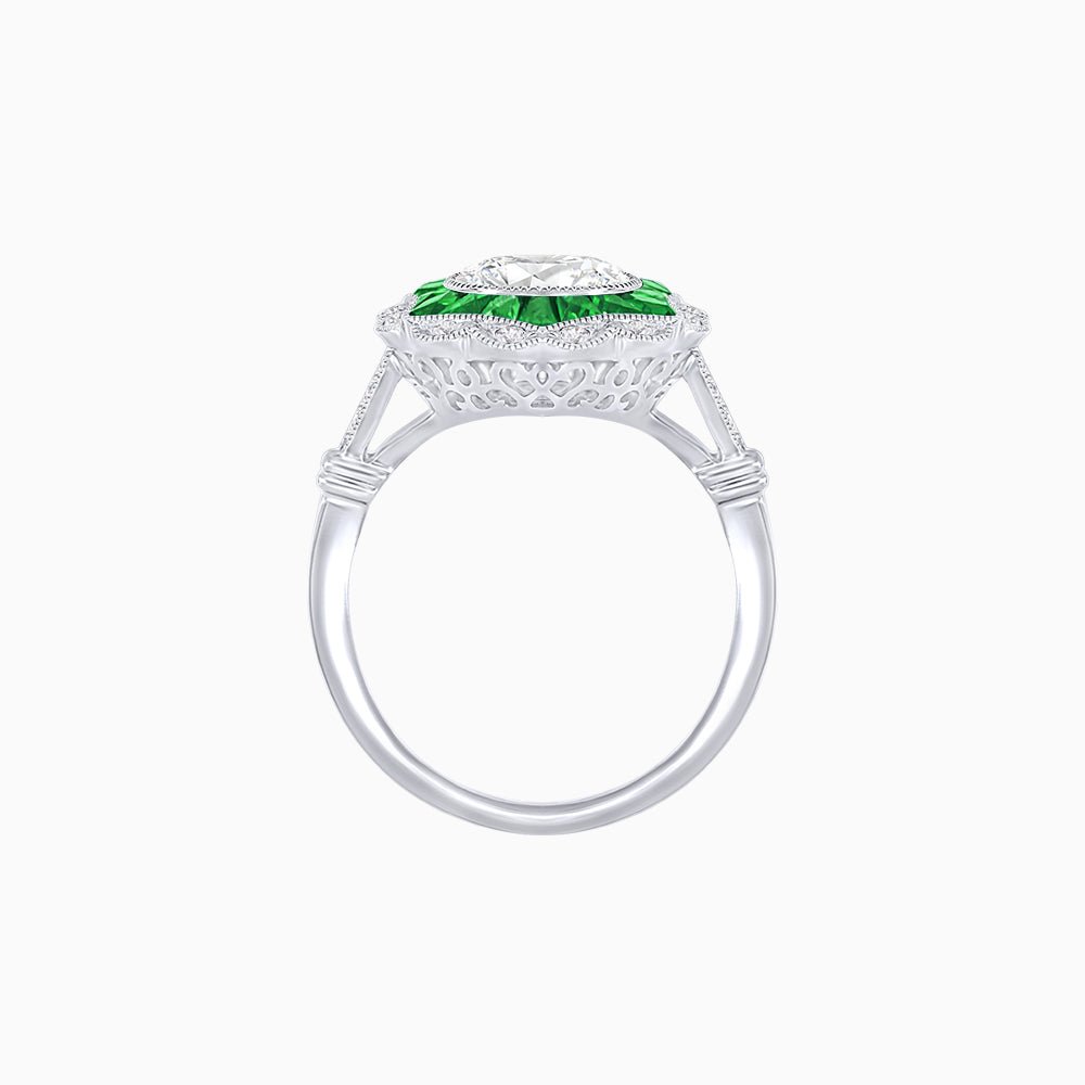 Art Deco Inspired Round Cut Starburst Double Halo Ring - Shahin Jewelry