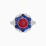 Load image into Gallery viewer, Art Deco Inspired Round Cut Starburst Double Halo Ring - Shahin Jewelry