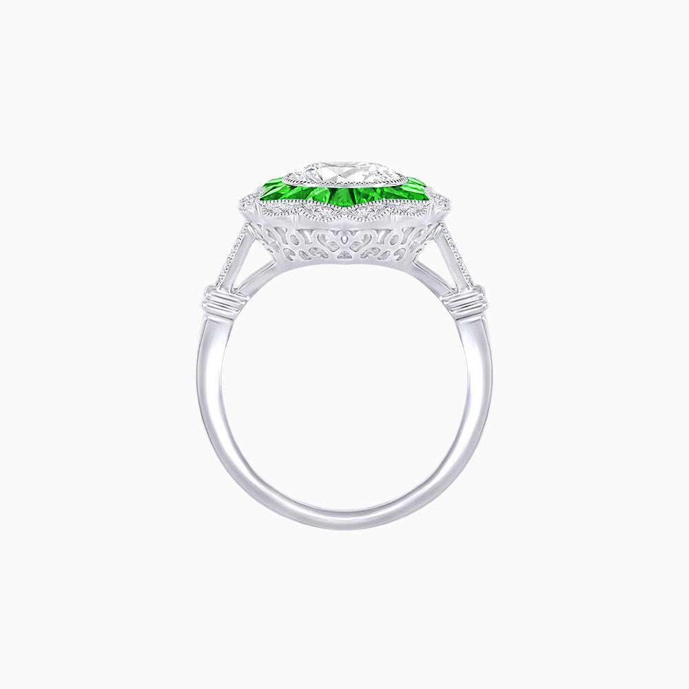 Art Deco Inspired Round Cut Starburst Double Halo Ring - Shahin Jewelry
