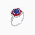 Load image into Gallery viewer, Art Deco Inspired Round Cut Starburst Double Halo Ring - Shahin Jewelry