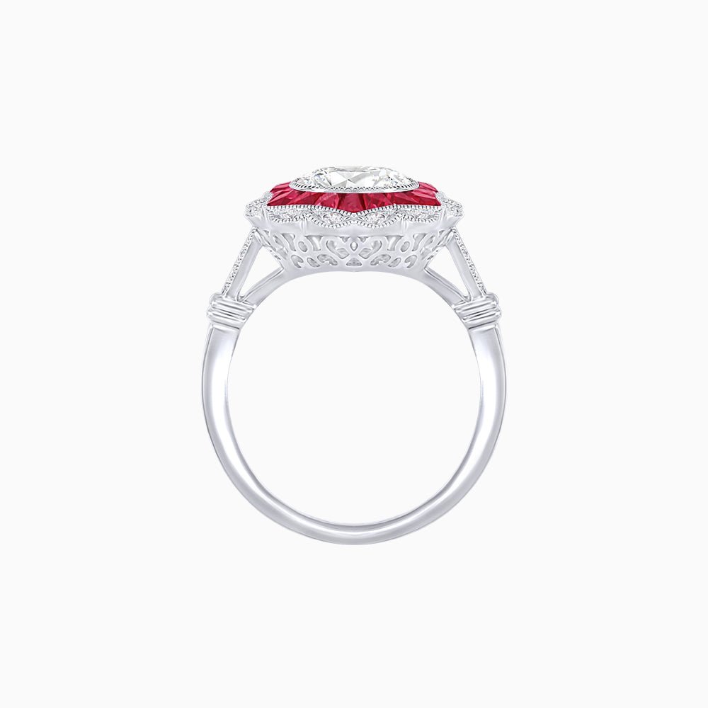 Art Deco Inspired Round Cut Starburst Double Halo Ring - Shahin Jewelry