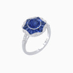 Load image into Gallery viewer, Art Deco Inspired Round Cut Starburst Double Halo Ring - Shahin Jewelry