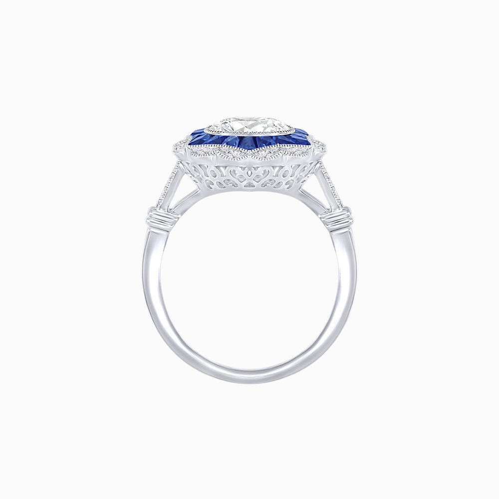 Art Deco Inspired Round Cut Starburst Double Halo Ring - Shahin Jewelry