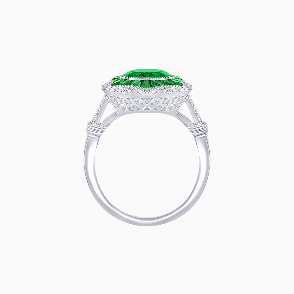 Art Deco Inspired Round Cut Starburst Double Halo Ring - Shahin Jewelry