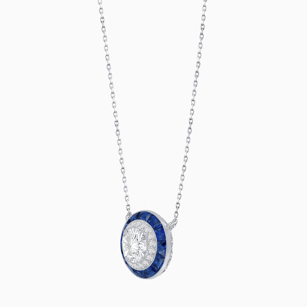 Art Deco Inspired Round Double Halo Necklace - Shahin Jewelry