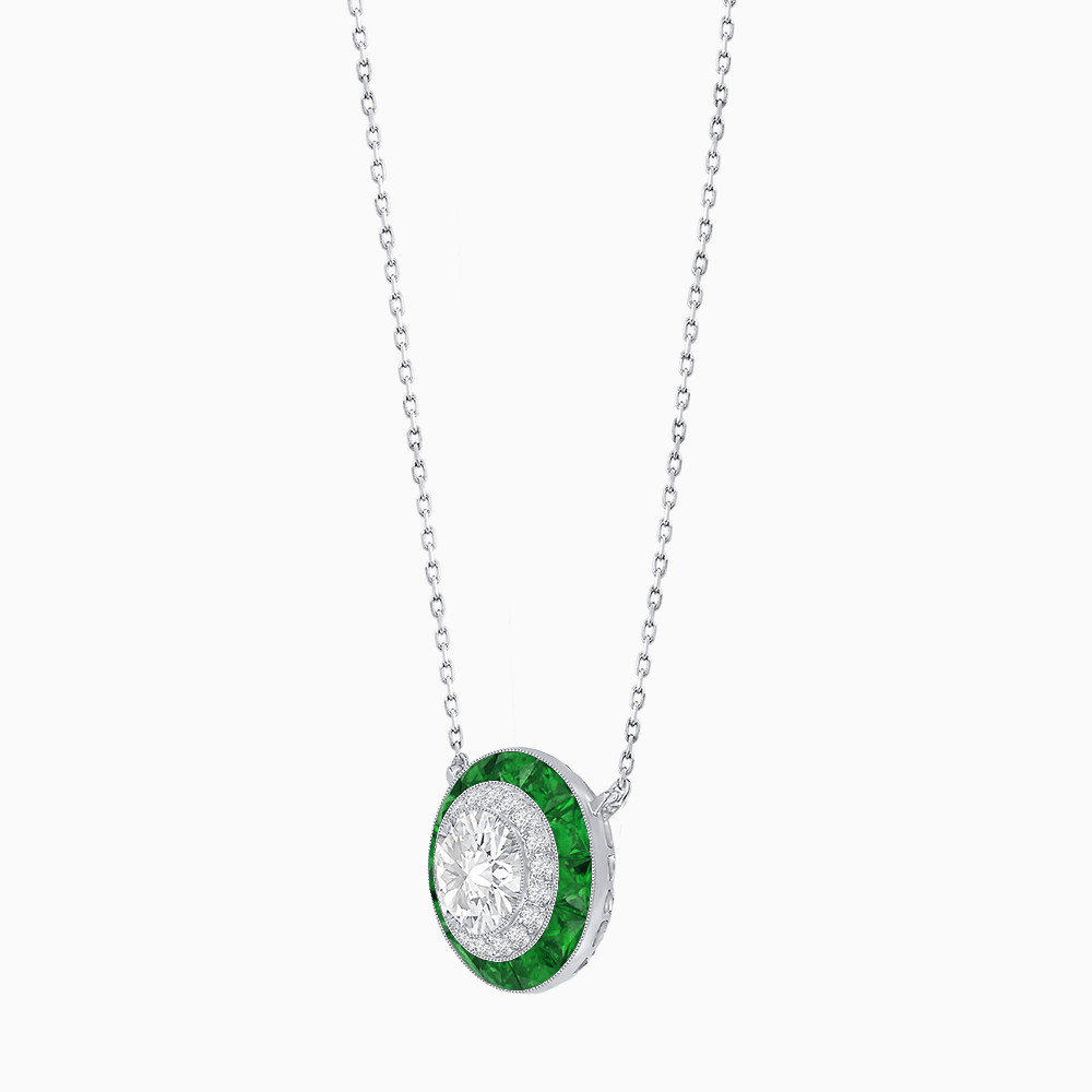 Art Deco Inspired Round Double Halo Necklace - Shahin Jewelry
