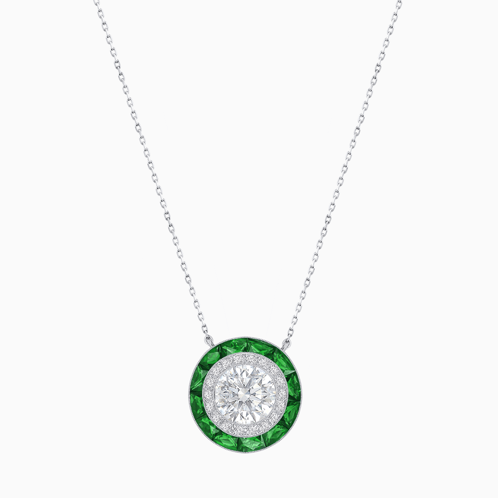 Art Deco Inspired Round Double Halo Necklace - Shahin Jewelry