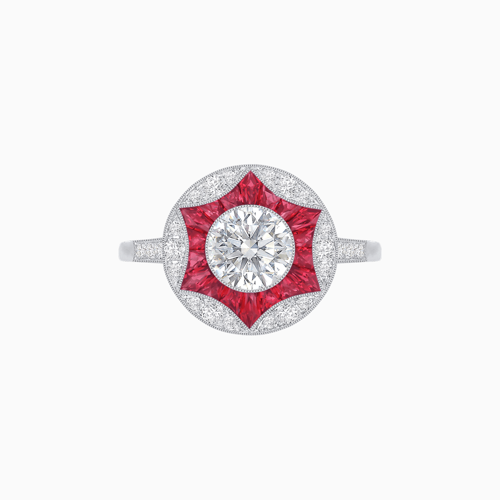 Art Deco Inspired Round Starburst with French-Cut Gemstone Ring - Shahin Jewelry