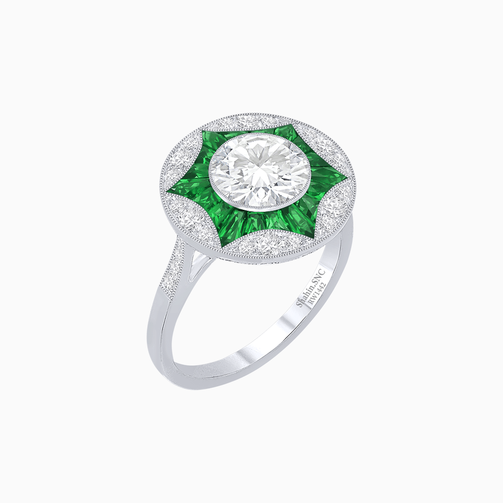 Art Deco Inspired Round Starburst with French-Cut Gemstone Ring - Shahin Jewelry