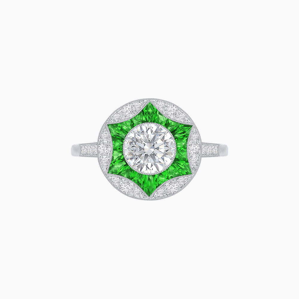 Art Deco Inspired Round Starburst with French-Cut Gemstone Ring - Shahin Jewelry
