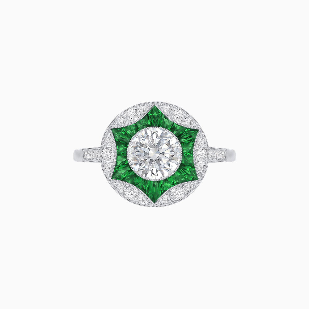 Art Deco Inspired Round Starburst with French-Cut Gemstone Ring - Shahin Jewelry