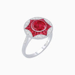 Load image into Gallery viewer, Art Deco Inspired Round Starburst with French-Cut Gemstone Ring - Shahin Jewelry