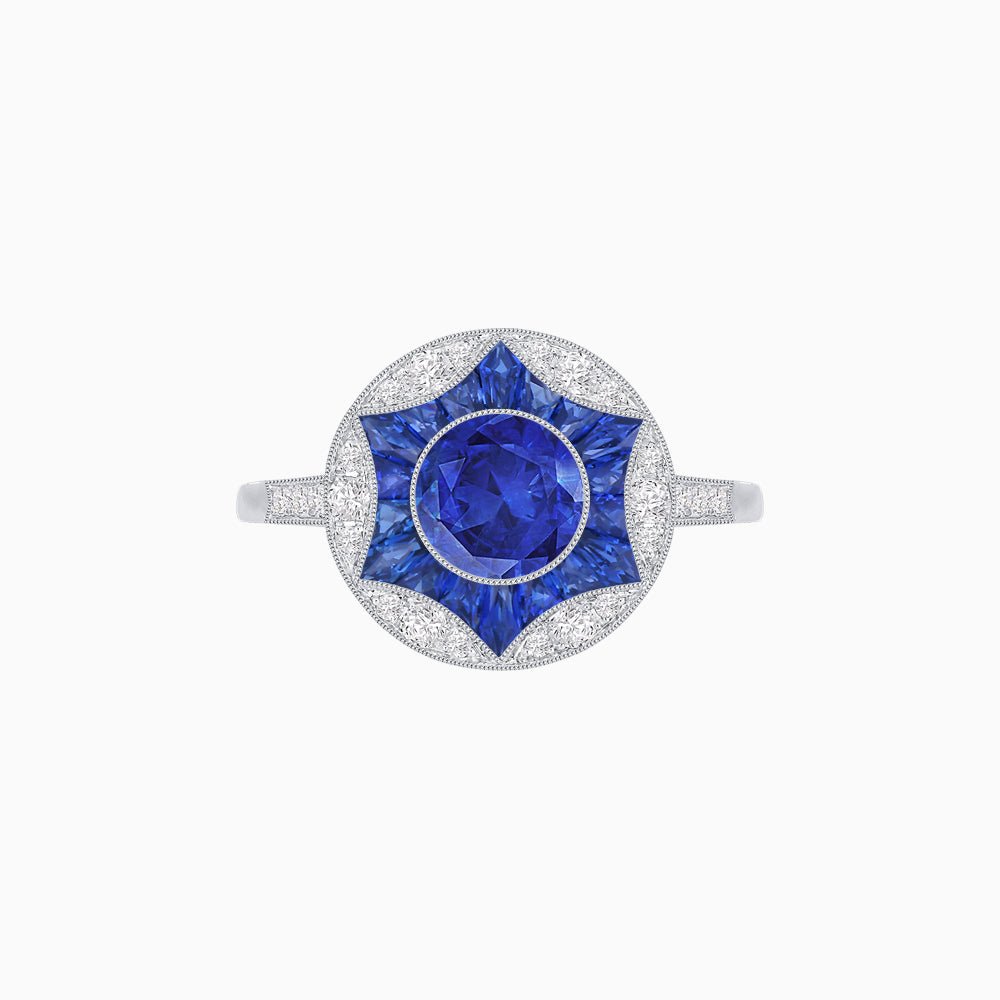 Art Deco Inspired Round Starburst with French-Cut Gemstone Ring - Shahin Jewelry