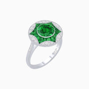 Art Deco Inspired Round Starburst with French-Cut Gemstone Ring - Shahin Jewelry
