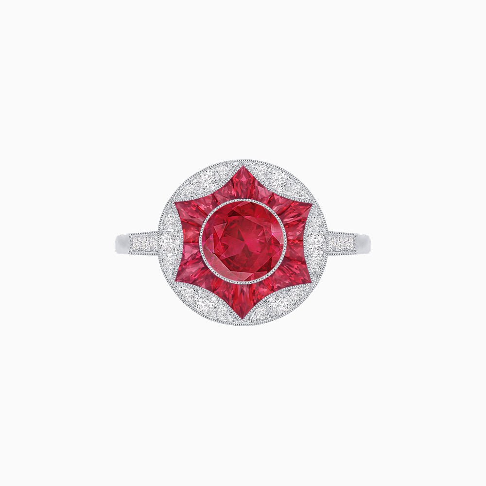 Art Deco Inspired Round Starburst with French-Cut Gemstone Ring - Shahin Jewelry