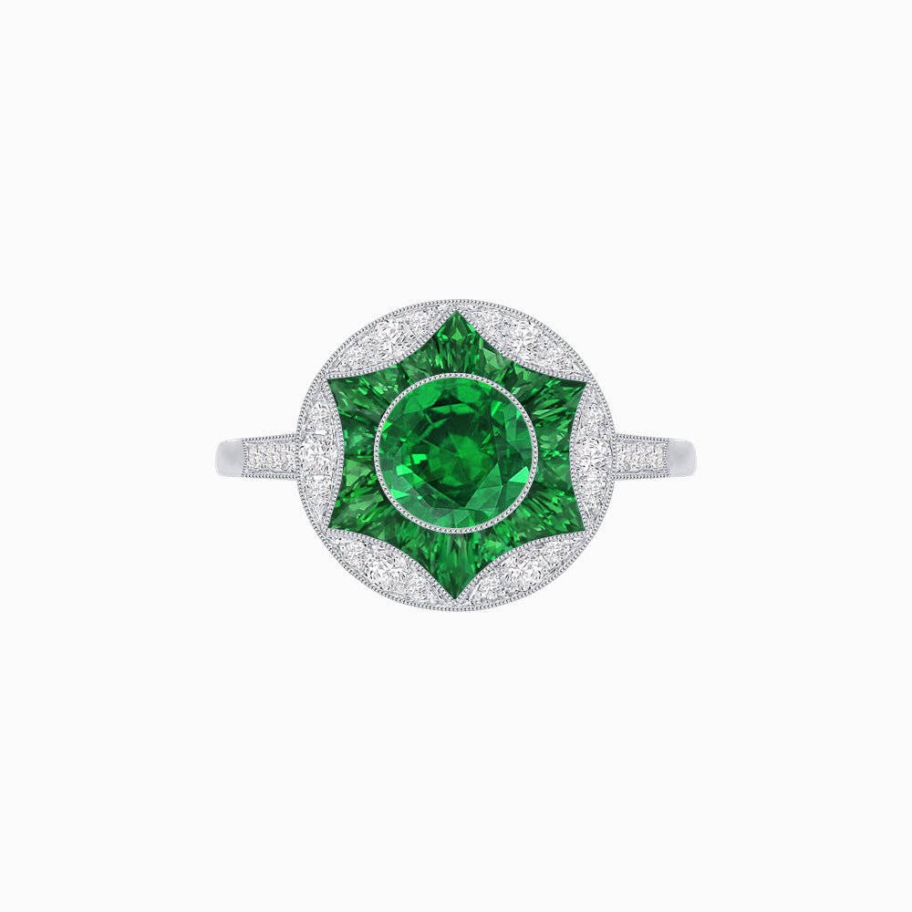 Art Deco Inspired Round Starburst with French-Cut Gemstone Ring - Shahin Jewelry