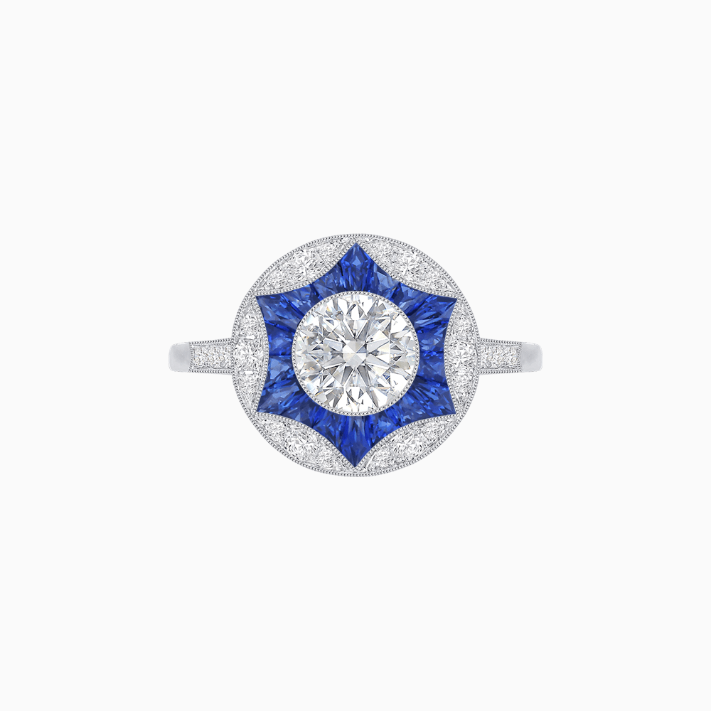 Art Deco Inspired Round Starburst with French-Cut Gemstone Ring - Shahin Jewelry