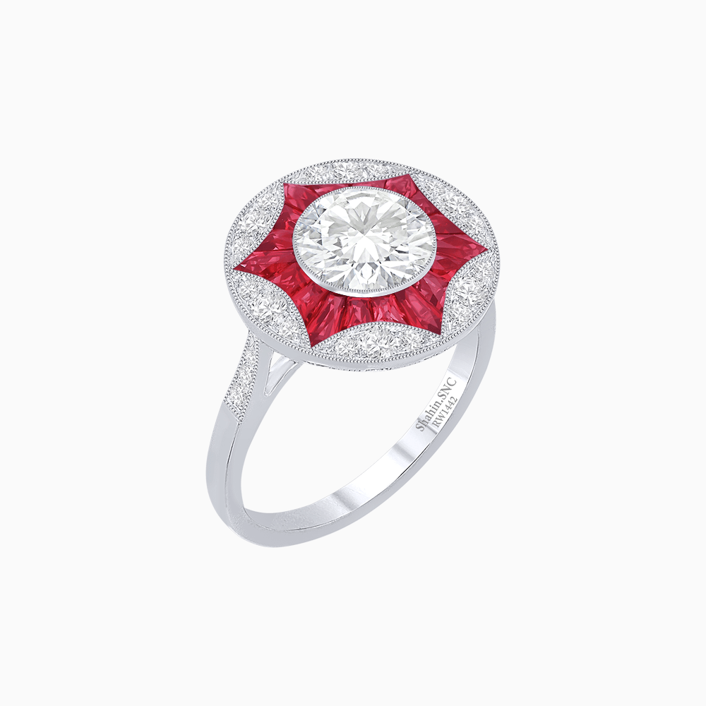 Art Deco Inspired Round Starburst with French-Cut Gemstone Ring - Shahin Jewelry