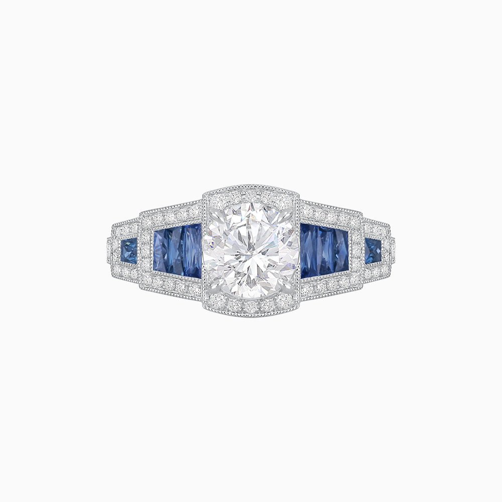 Art Deco Inspired Round Stepped Halo Gemstone & Diamond Ring - Shahin Jewelry