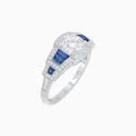 Load image into Gallery viewer, Art Deco Inspired Round Stepped Halo Gemstone &amp; Diamond Ring - Shahin Jewelry