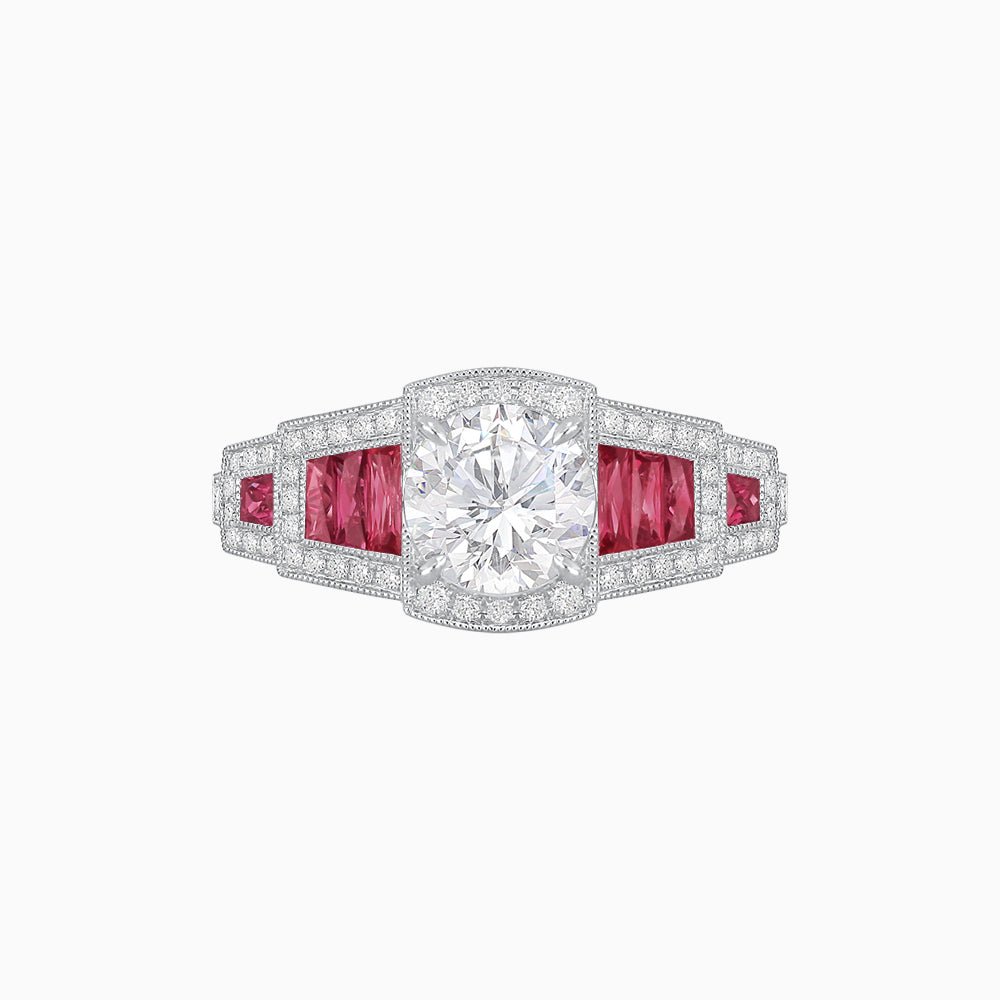 Art Deco Inspired Round Stepped Halo Gemstone & Diamond Ring - Shahin Jewelry
