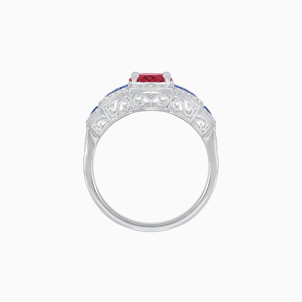 Art Deco Inspired Round Stepped Halo Gemstone & Diamond Ring - Shahin Jewelry
