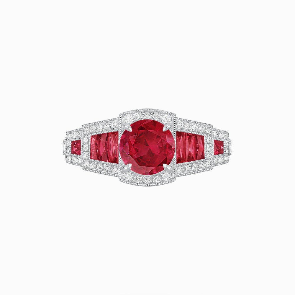 Art Deco Inspired Round Stepped Halo Gemstone & Diamond Ring - Shahin Jewelry